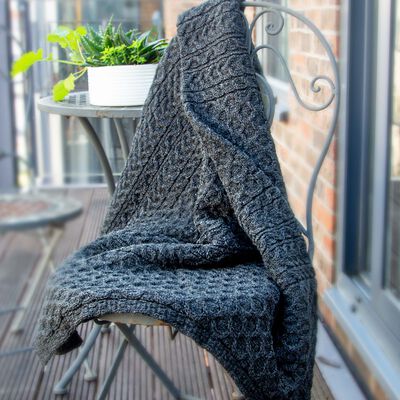 100% Wool Blanket With Honeycomb Knitted Design  Charcoal Colour